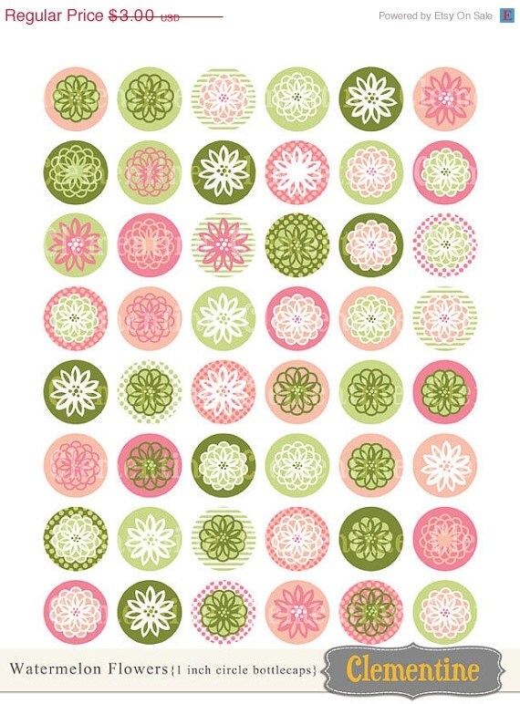 35% OFF SALE Flower bottle cap images, bottlecap images, one inch circles, royalty-free, digital collage sheet- Instant Download Il_570xn