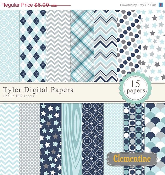 35% OFF SALE Tyler scrapbook paper 12x12, boy digital scrapbooking paper, royalty free- Instant Download Il_570xn