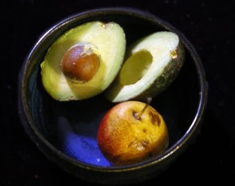 Personal Bowl. small. blue, black, hand made, born of fire, food safe, dishwasher safe, microwave safe, stoneware
