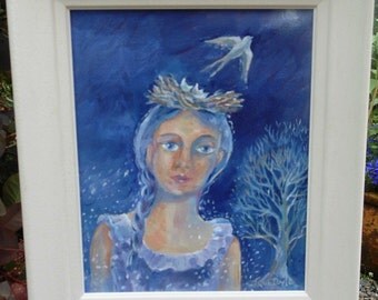 Framed art "Flying The Nest" - Original Acrylic on canvas - Ivory wood frame