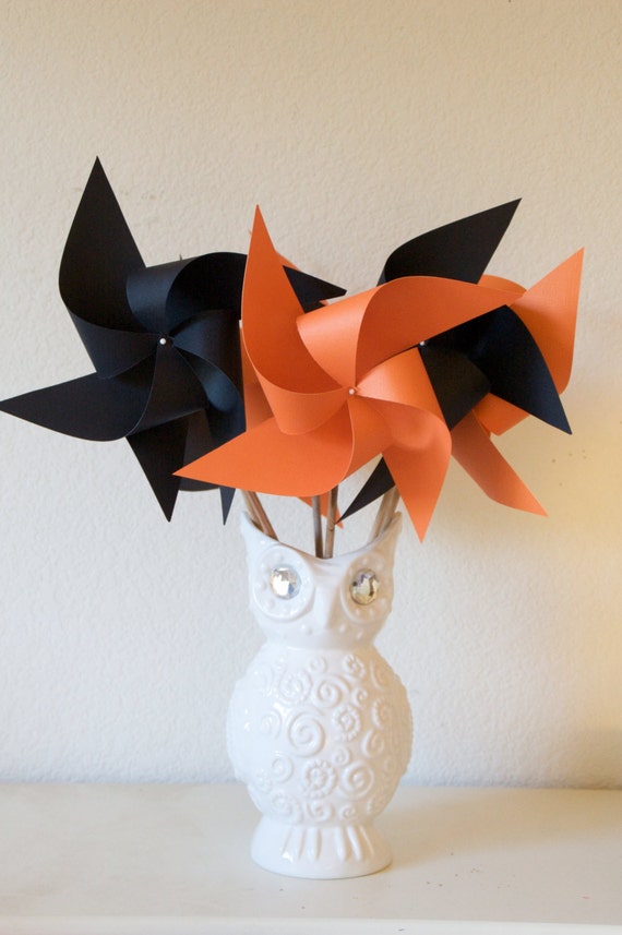 Bridal Shower Decoration, Bridal Shower black and orange, Birthday Carnival Circus Decor Orange and Black - 6 regular size Pinwheels Il_570xn