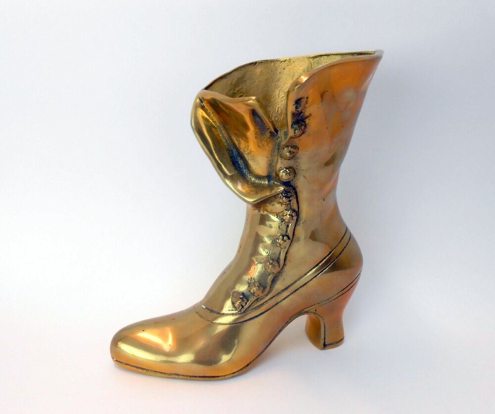 Vintage solid brass boot high button shoe brass high button
