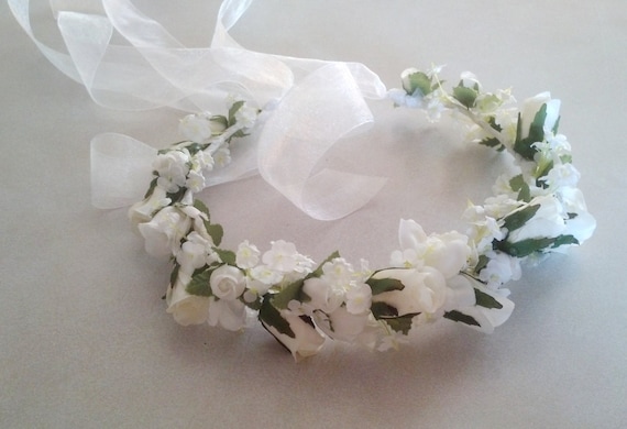 Bridal Hairpiece White Wedding Day Rose Flower Crown Veil Alternative Head Wreath floral circlet hair accessories headpiece artificial