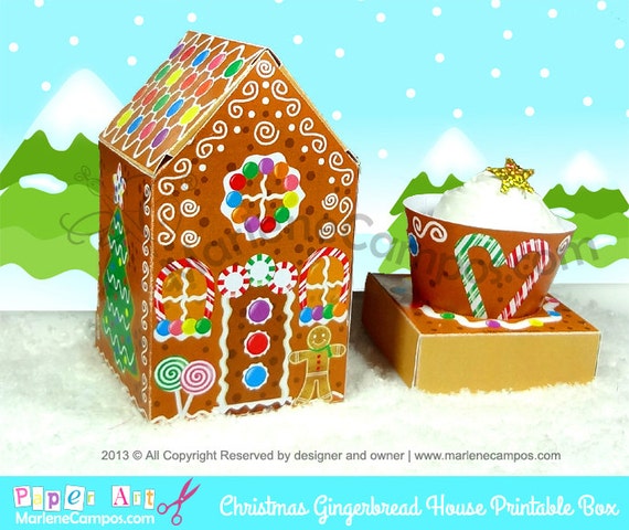 INSTANT DOWLOAD - Gingerbread House Cupcake Box Printable, Cupcake Holder, Christmas Printable Box, Christmas Decoration - by PaperArtbyMC Il_570xn