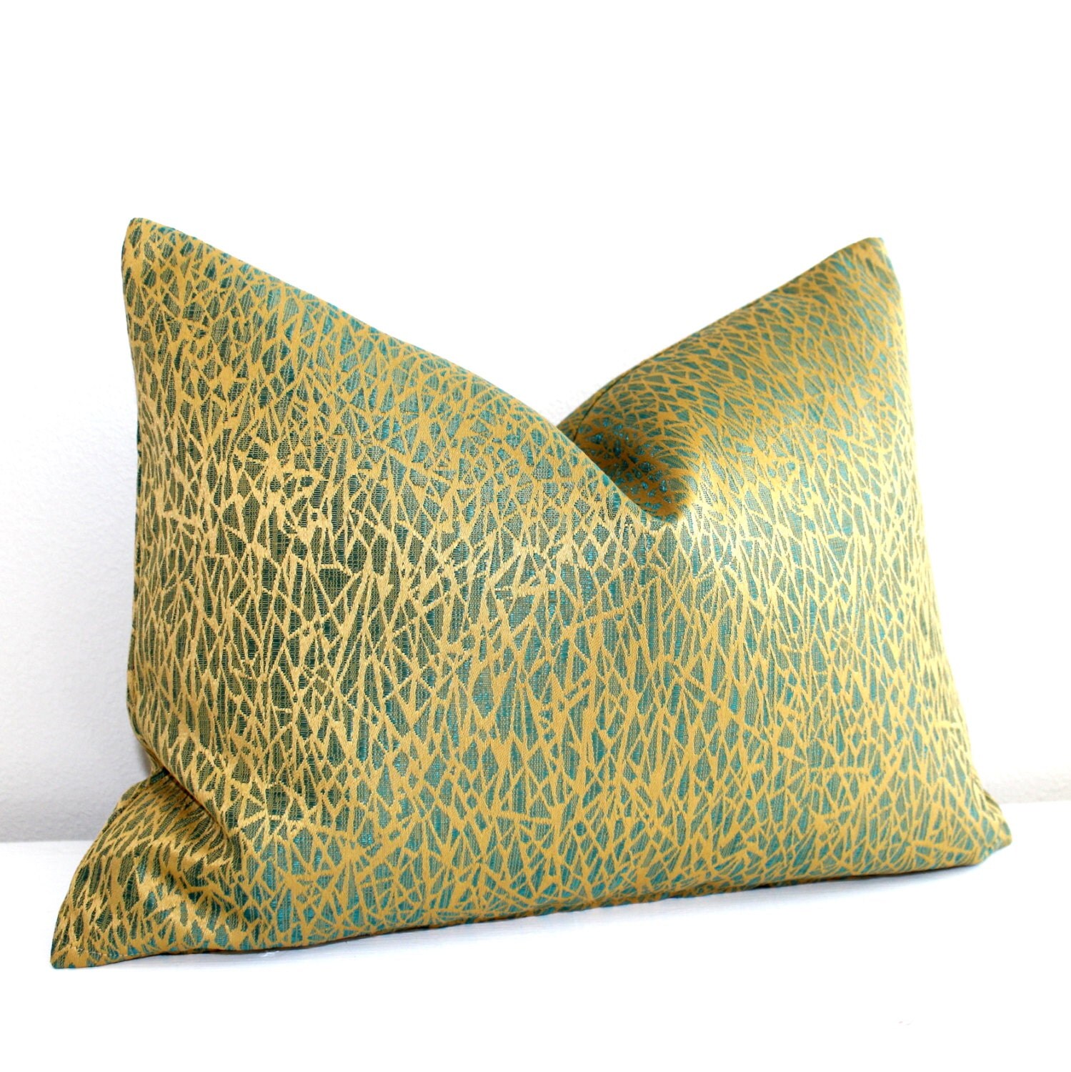 Lumbar Pillow Cover Metallic Gold Throw Pillow Cover Teal