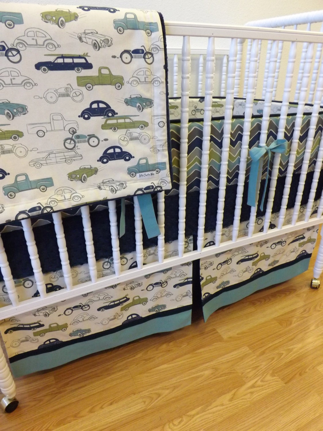 Boy Crib Bedding Retro Cars Baby Bedding MADE TO ORDER 4 pc