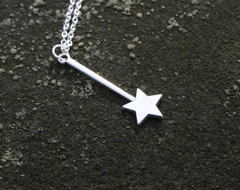 Wishing Wand Necklace, Silver Tone Magic Wand Necklace Long Chain