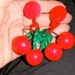 dangling red cherry fruit lucite clip on earrings paris vintage chandelier drops