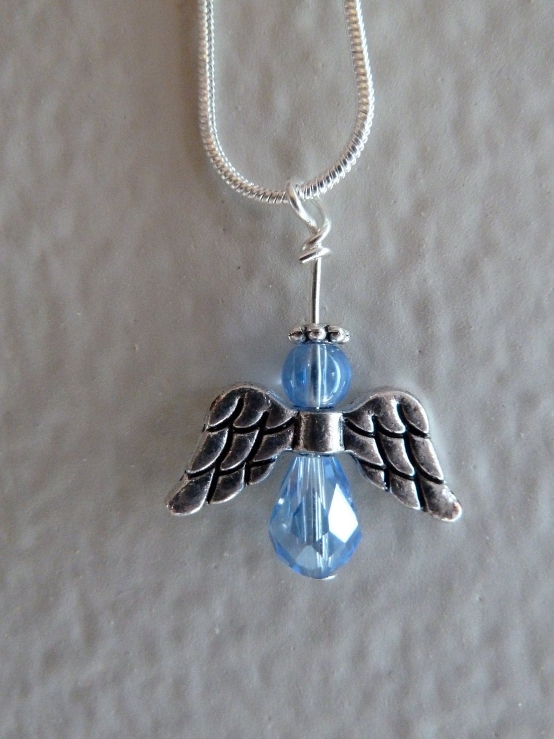 Beaded Angel Pendant Silver Necklace