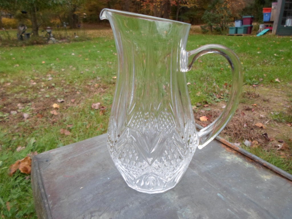 Vintage Clear Glass Pitcher Water Elegant Party Cut Glass Smooth top ...