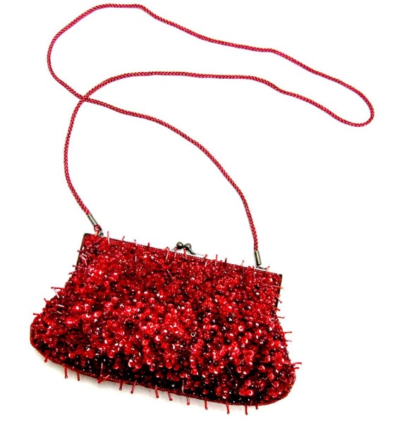 red beaded clutch bag