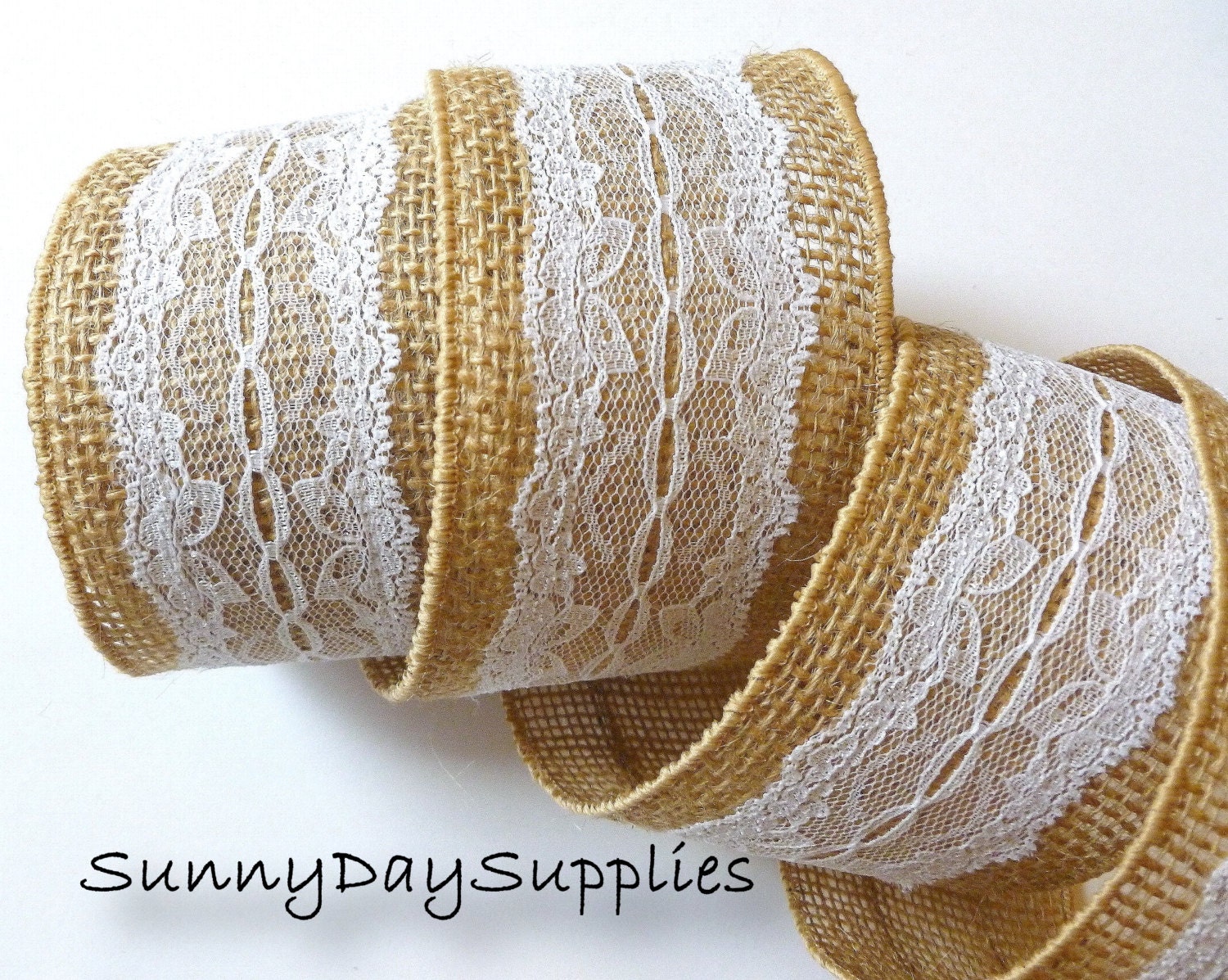 Wholesale Burlap and Lace Ribbon Wide Wired by SunnyDaySupplies