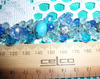 Authentic Vintage Blue Glass Stone Crystal Chunky Bracelet, Perfect For BRIDE, BRIDESMAID, WEDDING