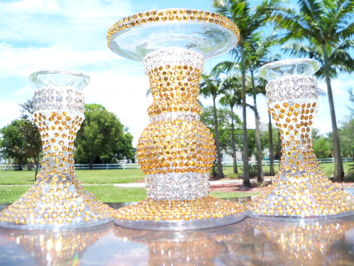 Rhinestone covered unity candle holder set............sparkles