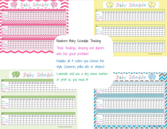 PRINTABLE Newborn Baby Schedule tracking. by MelissaBeeDesigns