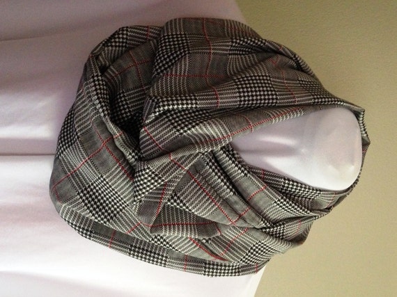 Black, White and Red Plaid Print Infinity Scarf