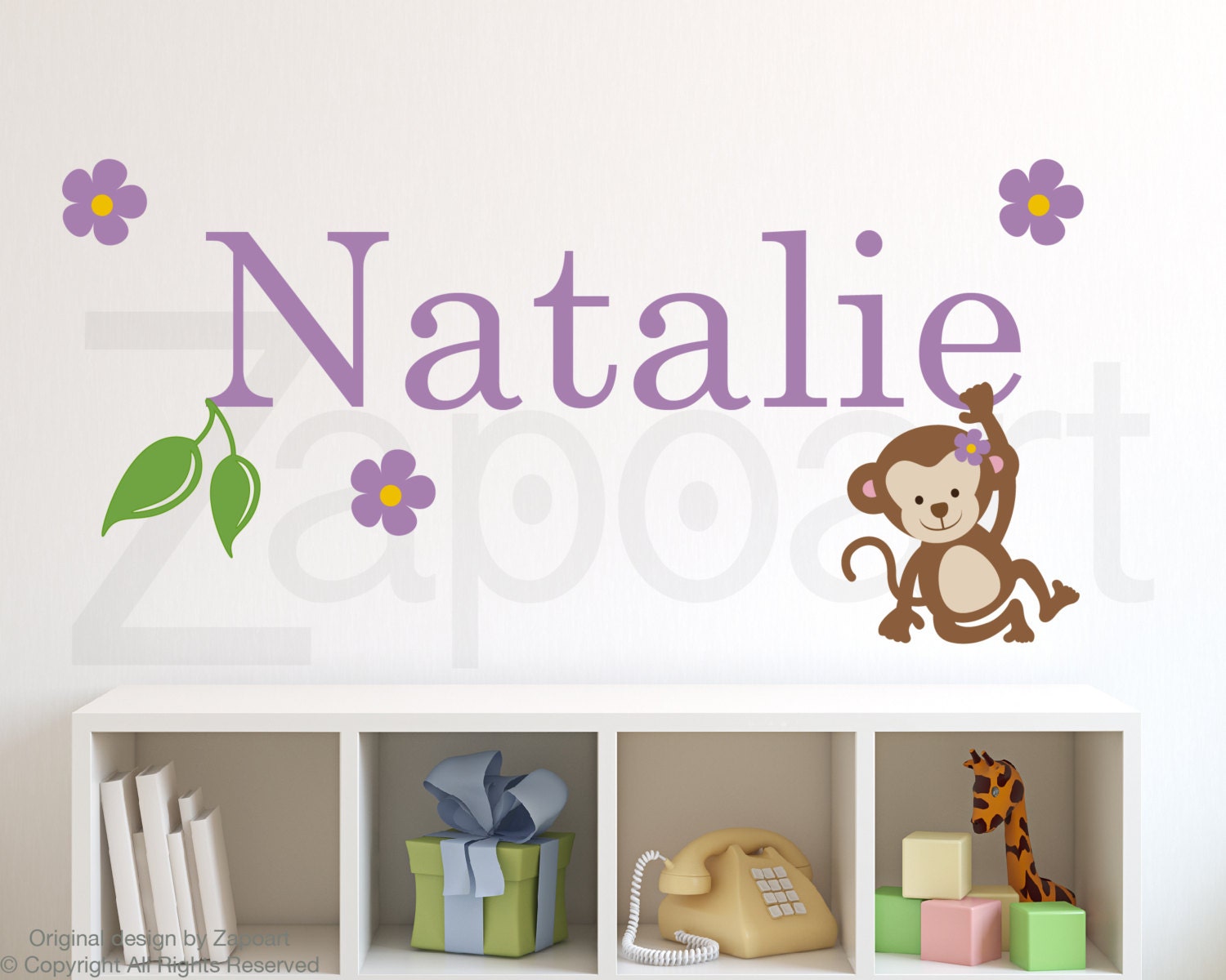 Girl's Name Personalized Monkey Wall Decal by Zapoart on Etsy