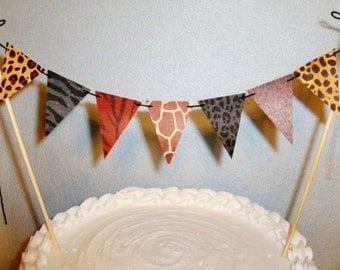 Animal Prints Cake Topper Garland Safari Bunting Tribal Party Banner African theme