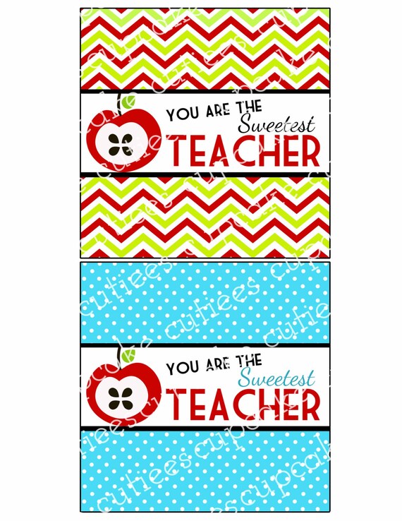 Sweet Teacher Candy Wrappers Teachers by CupcakeCutieesParty