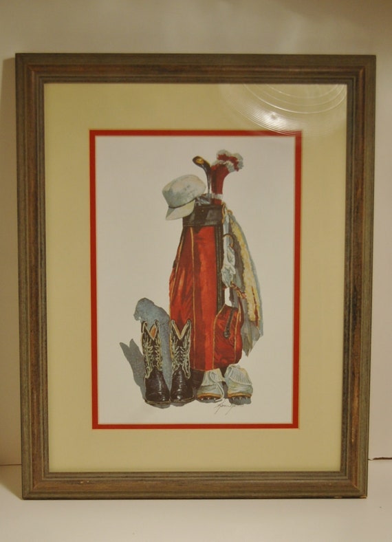 Cowboy Golf Print Karen Rae Utah Artist Matted Framed