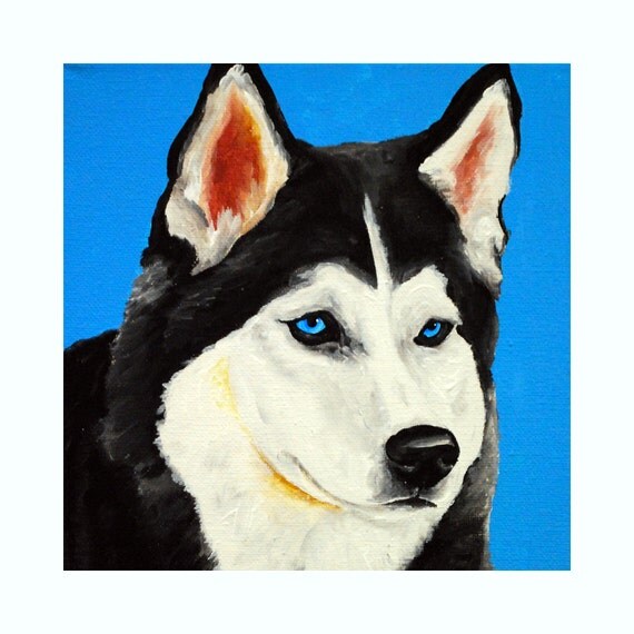 Alaskan Husky Dog Tile Art 4.25x4.25 single Art tile Original Painting Print