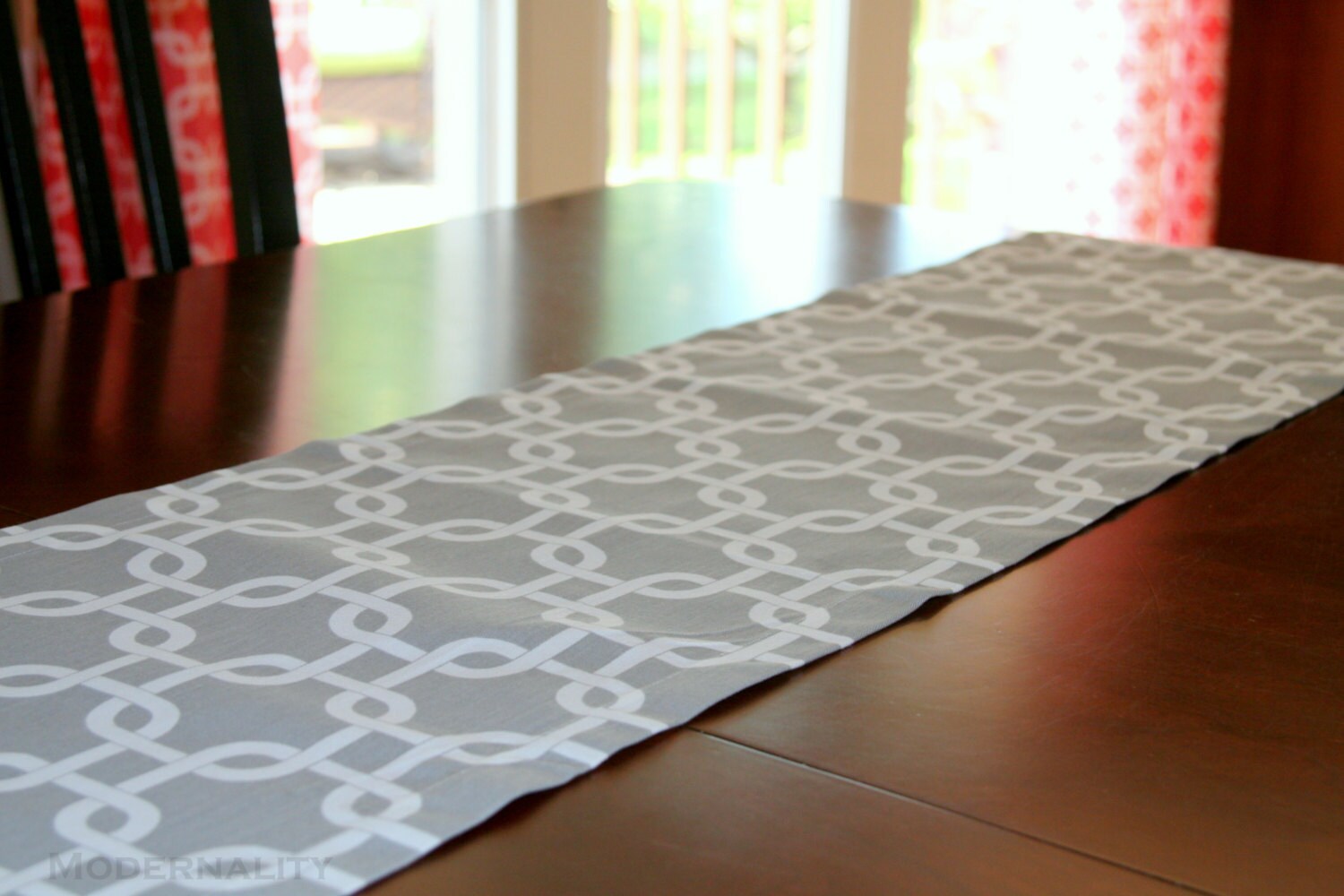 CLEARANCE Grey Table Runner Storm Grey Gotcha Trellis