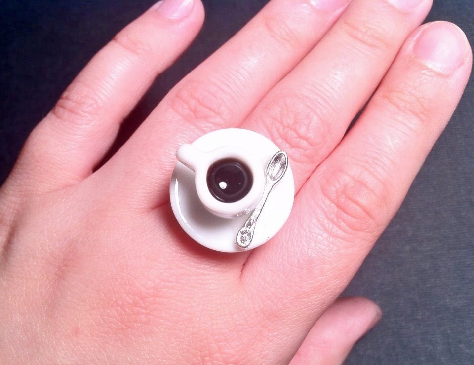 Miniature Ceramic Coffee Cup Ring by jennascifres on Etsy