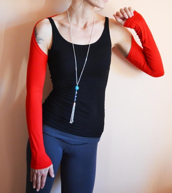 RED YOGA SLEEVES Shrug Red Arm Warmers Sleeves Long Arm