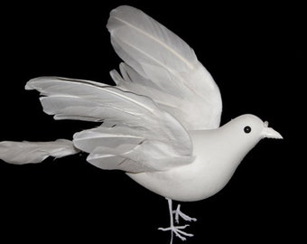 2 Pc 12 Inch White Feather Doves (Demi) Craft Doves for Weddings, Funerals, Floral Arrangements, Decorating and Photography