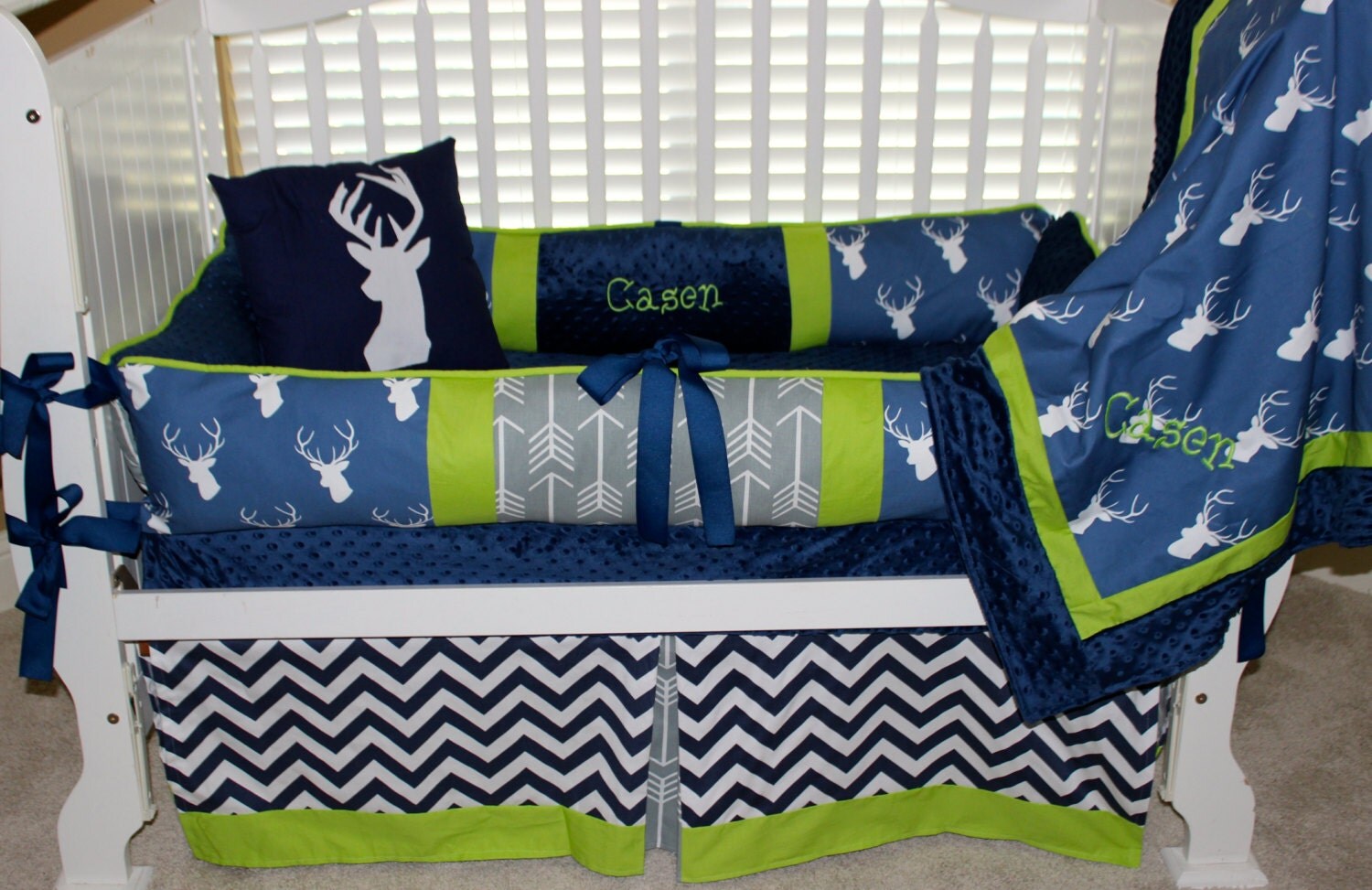 Custom baby bedding 6 pc set woodland deer forest lodge