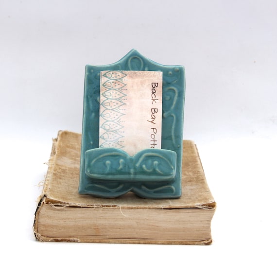 Vertical Business Card Holder OOAK Handmade Ceramic Robins