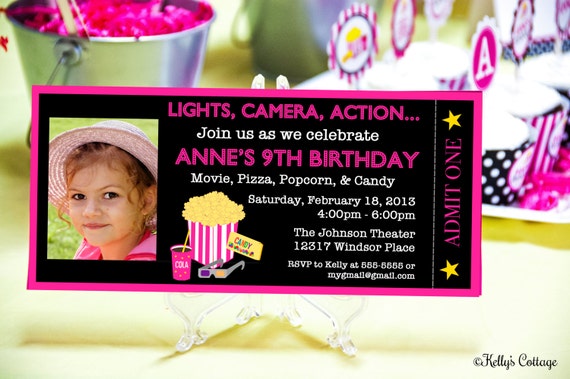 Movie Night Ticket Photo Invitation... Custom, Printable, Digital Il_570xn