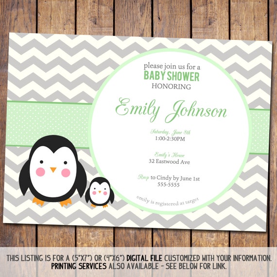 Chevron Baby Shower Invitation penguin Baby Shower Invitation