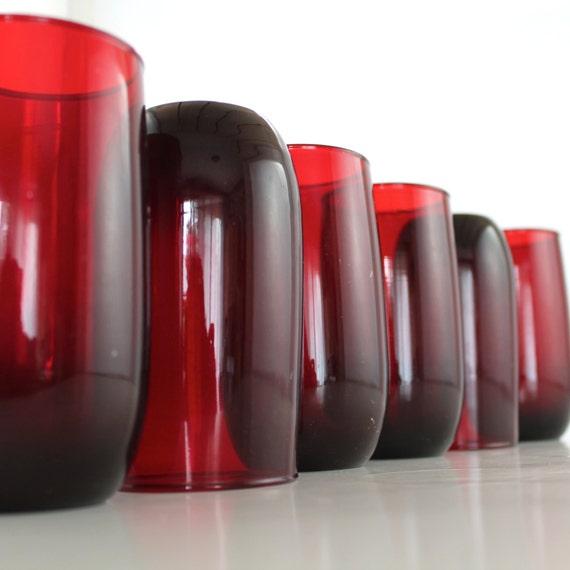 Vintage Ruby Red Glass Tumblers x 6