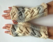 Fingerless Gloves Mittens Beige Milk White Cream Gray Wrist Warmers Knit