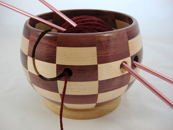 new design wooden knitting and yarn bowl segmented checker