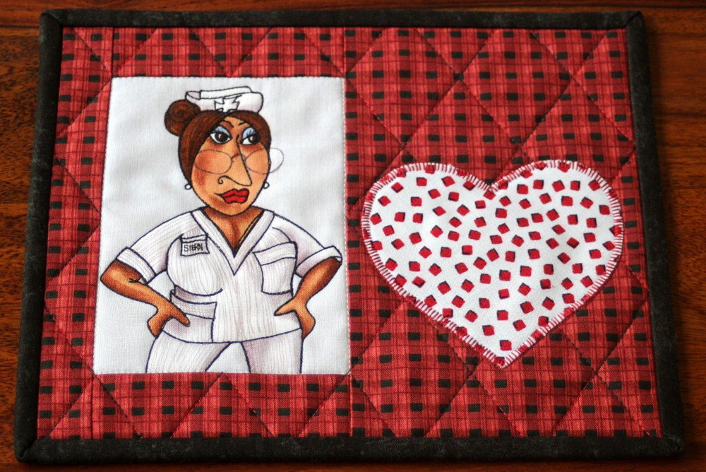 Nifty Nurse Mug Rug Quilted Mug Rug Loralie Design