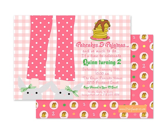 PANCAKES and PAJAMAS Invitation, Pink Gingham, Girls Birthday, PRINTABLE by Libby Lane Press Il_570xn