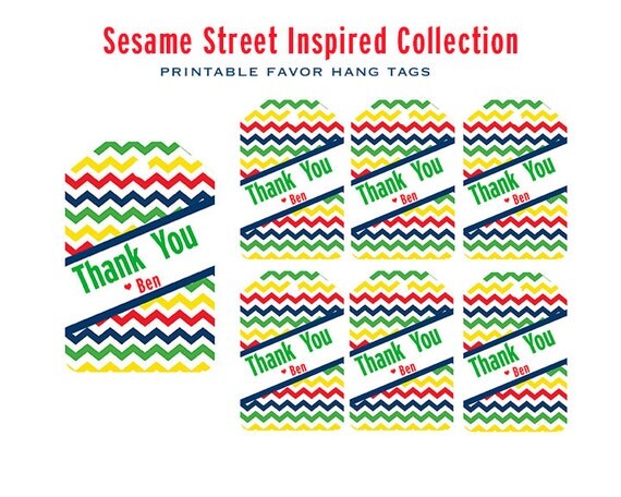 SESAME STREET Inspired Birthday - Printable Favor Tags - Libby Lane Press Il_570xn