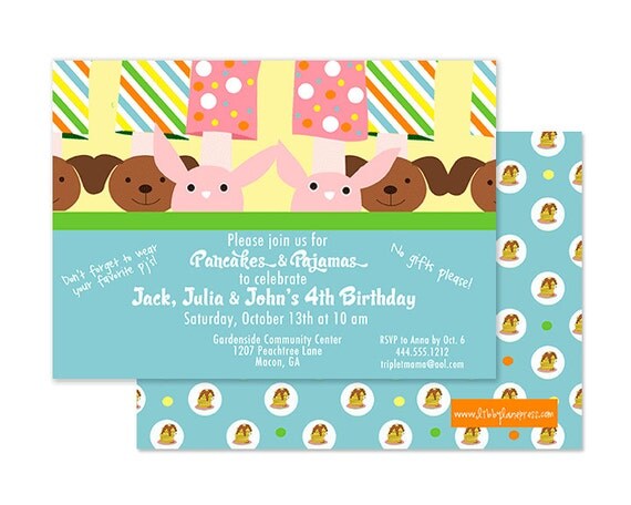 PANCAKES & PAJAMAS, TRIPLETS Birthday Invitation Il_570xn