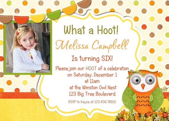 Autumn Owl Girl Birthday Invitation - Photo Card Printable and Custom Invite Il_570xn