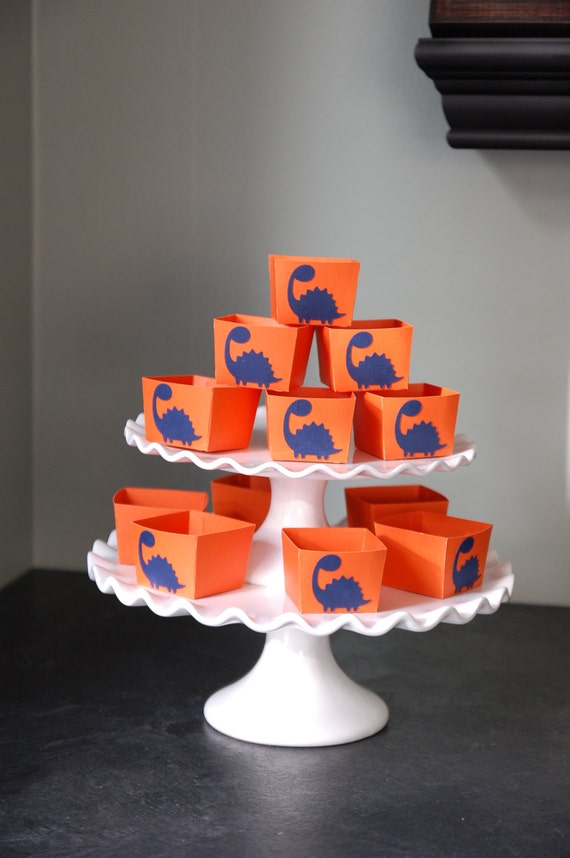 Dinosaur Candy Cups, Dinosuar Party Decorations, Dinosaur Birthday Party, 12 Pcs, Orange with Navy Dinosaurs