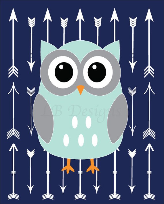 Fox Nursery Art Aqua and Navy Blue Nursery Woodland Nursery