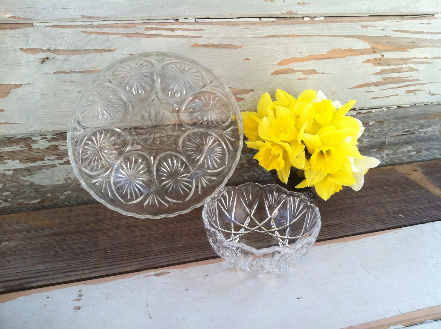 Vintage Clear Glass Serving Bowls Antique Kitchen Dining 6667