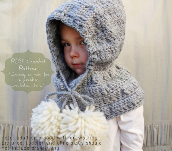scarf Cowl  Adult  &  Celeste Pattern: The  child's Child, Crochet pattern Hooded Toddler, hooded