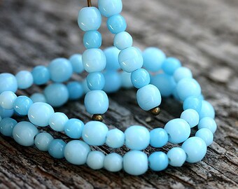 4-3mm Blue beads Mix, Czech glass round spacers, druk, small round beads - approx.120Pc - 0143