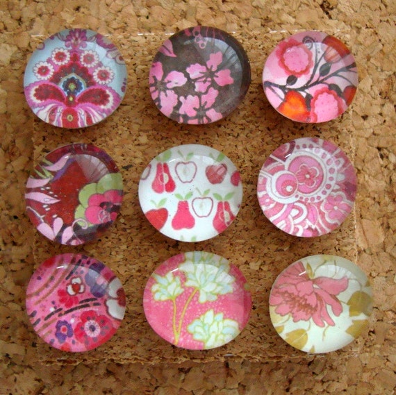 Decorative Glass Push Pins Set of 9 All Mixed Up in Pink