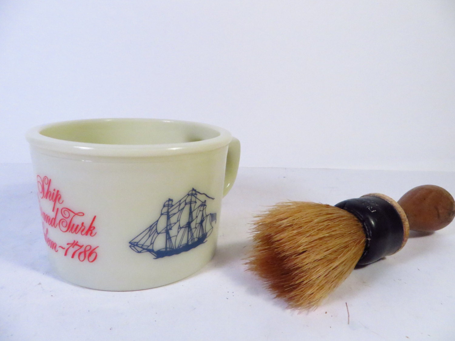 Creamy White Glass Old Spice Shaving Mug and Brush Mid
