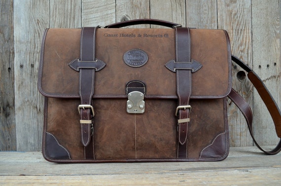 Vintage Roots Canada Brown Leather Briefcase Messenger Bag