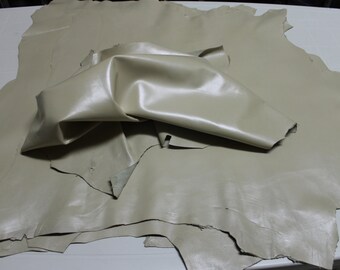 Italian goatskin leather hide skin LIGHT BEIGE PEARLIZED 6sqf